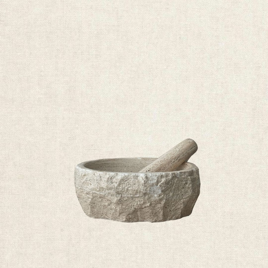 TRAVERTINE MORTAR and PESTLE SET